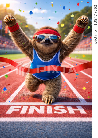Triumphant Sloth Crosses Finish Line Celebrationのイラスト素材 [138475662] - PIXTA