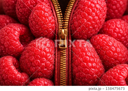 Closeup of Raspberries With a Brass Zipper 138475673