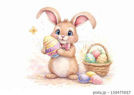 Cute Easter Bunny With Colorful Eggs Cute Easter Bunny With Colorful Eggs 138475687