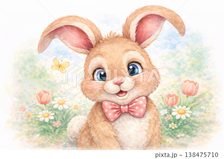Adorable Bunny in a Spring Flower Garden Adorable Bunny in a Spring Flower Garden 138475710