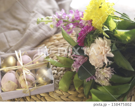 Pastel Spring Bouquet With Decorative Egg Gift Pastel Spring Bouquet With Decorative Egg Gift 138475802