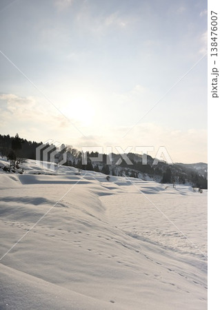 冬の来伝の棚田の風景(新潟県長岡市栃尾) 冬の来伝の棚田の風景(新潟県長岡市栃尾) 138476007