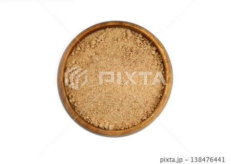 Organic Oleaster Seed Powder in a Rustic Wooden Bowl on a Clean White Background for Healthy Living Organic Oleaster Seed Powder in a Rustic Wooden Bowl on a Clean White Background for Healthy Living 138476441