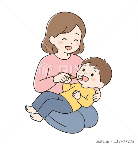 笑顔で歯磨きをしてもらう男の子 138477272