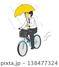 自転車で傘差し運転をするビジネスマンのイラスト 雨の日 通勤 違反 NG 138477324