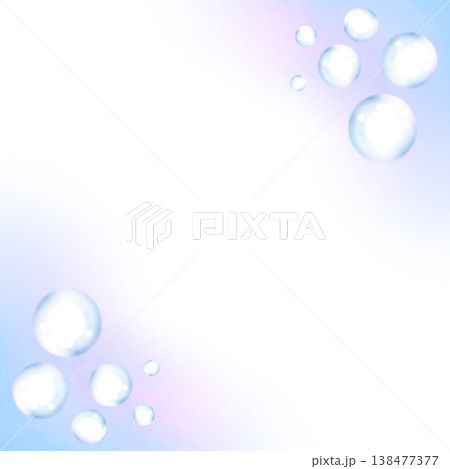 透明感のあるシャボン玉のフレーム背景 水の泡と青いグラデーション 138477377