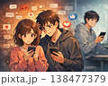 SNSの空気に戸惑う男女 スマホを見て悩む人間関係と同調圧力のイメージ 138477379