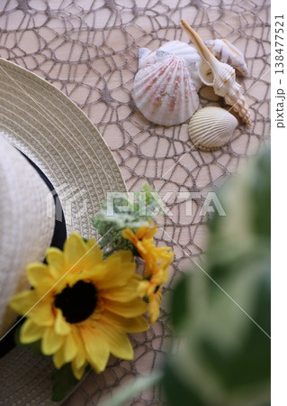 夏の花と麦わら帽子 夏の花と麦わら帽子 138477521