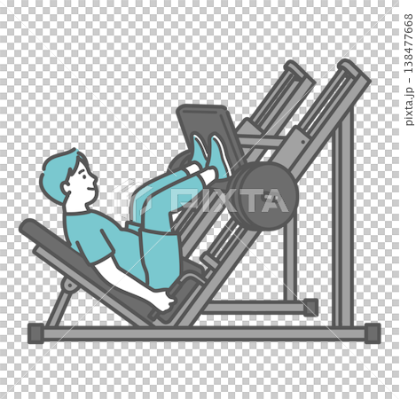 一幅插圖,描繪了一個身材矮胖的男人在使用腿部推蹬機時面帶微笑。 一幅插圖,描繪了一個身材矮胖的男人在使用腿部推蹬機時面帶微笑。 138477668