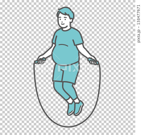 An illustration of a chubby man in sportswear, smiling and doing aerobic exercise by jump roping. An illustration of a chubby man in sportswear, smiling and doing aerobic exercise by jump roping. 138477671