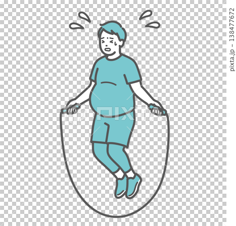 辛そうに縄跳びをするぽっちゃり男性のイラスト 138477672