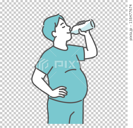 一幅胖男人微笑喝水的插圖。 一幅胖男人微笑喝水的插圖。 138477674
