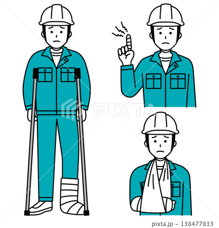 指・腕・足の怪我をしている作業員の男性のセット 138477833