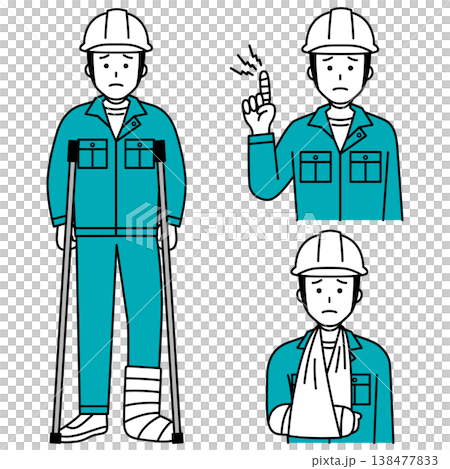 指・腕・足の怪我をしている作業員の男性のセット 138477833