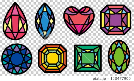 彩色玻璃風格的彩色寶石圖示集 138477900