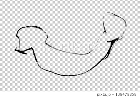 【背景透過】墨の線で描かれた、両端に丸があるU字型の曲線のモノクロ素材 【背景透過】墨の線で描かれた、両端に丸があるU字型の曲線のモノクロ素材 138478859
