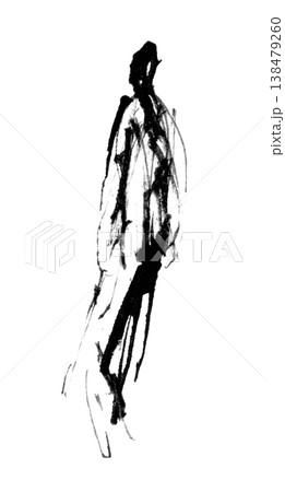 立つ人物の全身像を描いたモノクロの水墨イラスト素材 138479260