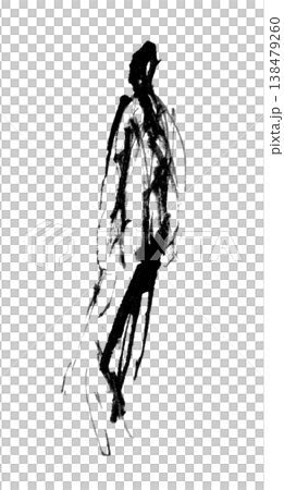 立つ人物の全身像を描いたモノクロの水墨イラスト素材 138479260