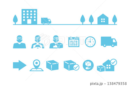 物流・運送業・トラックのアイコンイラスト素材・水色 138479358