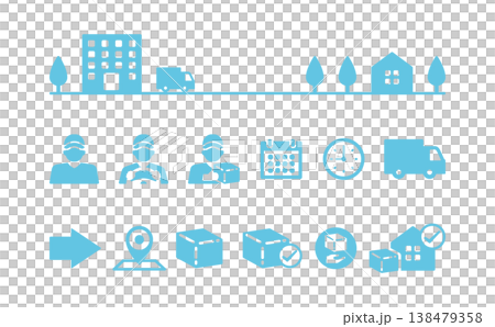 物流・運送業・トラックのアイコンイラスト素材・水色 138479358