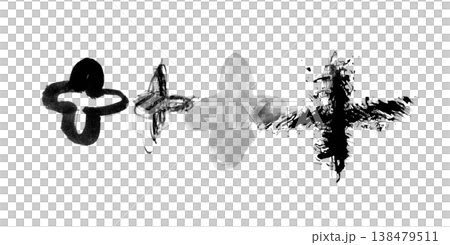 [Transparent Background] Flowers and plus signs drawn with ink bleeding and smudging. 138479511