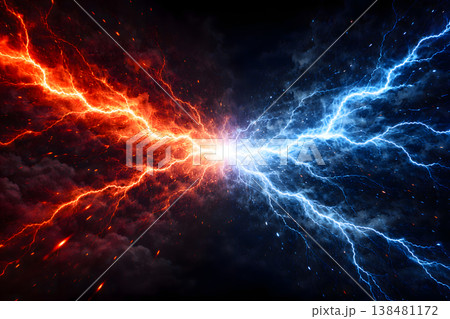 赤と青のエネルギー衝突 雷のような対立エフェクト（Red vs Blue energy lightn 138481172