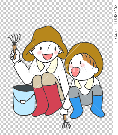 An illustration of a parent and child enjoying clam digging. An illustration of a parent and child enjoying clam digging. 138482558