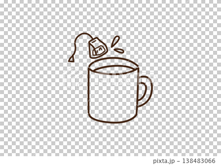 茶包和杯子（線描圖） 138483066