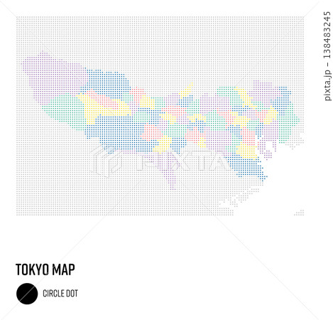 東京都地図ドット粗め 市区町村別にグループ 東京都地図ドット粗め 市区町村別にグループ 138483245
