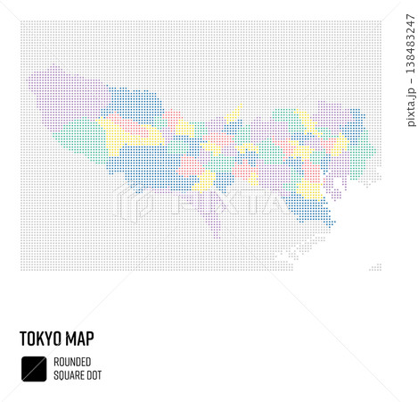 東京都地図ドット粗め 市区町村別にグループ 138483247
