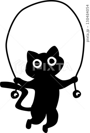 The cartoon black cat jumping rope and holding vector illustration The cartoon black cat jumping rope and holding vector illustration 138484054