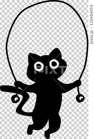 The cartoon black cat jumping rope and holding vector illustration The cartoon black cat jumping rope and holding vector illustration 138484054