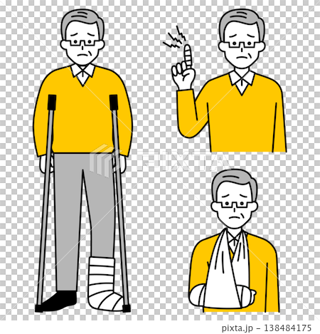 A set of injuries to an elderly man's fingers, arms, and legs. 138484175