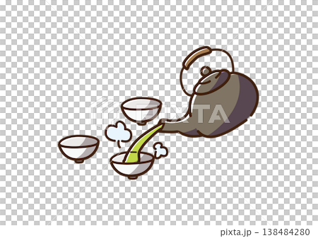 Pouring hot water into a teapot. Black color. Pouring hot water into a teapot. Black color. 138484280