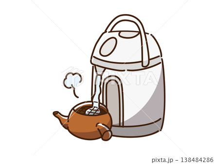 電気ポットで急須にお茶を注ぐ　カラー 138484286