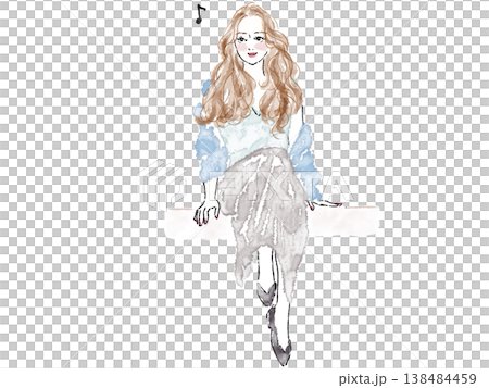 座る女性の全身 138484459