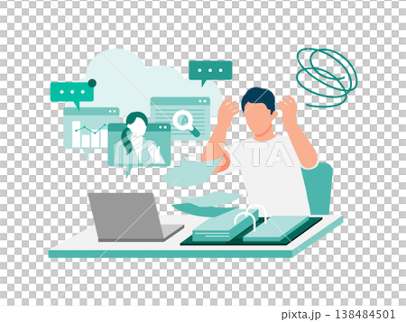 ハイブリッドワークでタスク過多に悩む男性と省エネの課題 138484501
