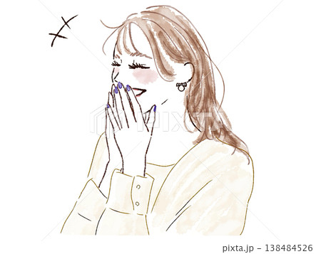 手を顔に当てて笑う女性 手を顔に当てて笑う女性 138484526