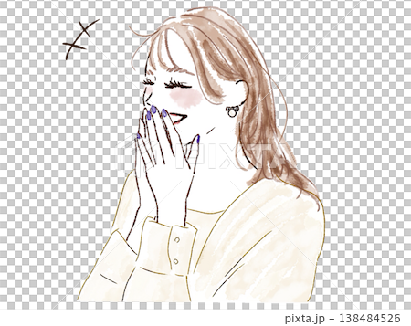 手を顔に当てて笑う女性 手を顔に当てて笑う女性 138484526