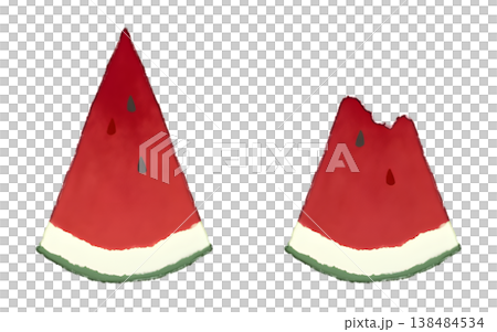 スイカ2種セット(通常・かじった)水彩風 透過PNG スイカ2種セット(通常・かじった)水彩風 透過PNG 138484534