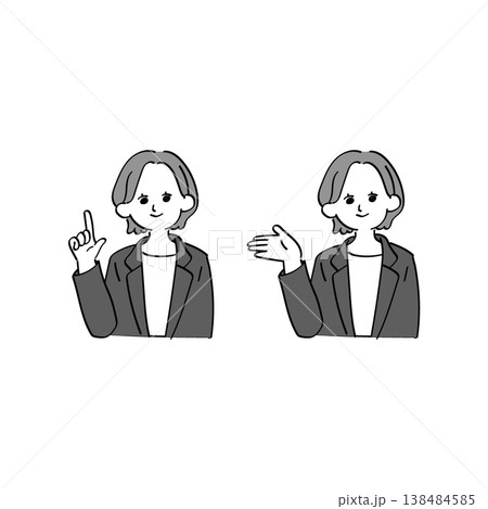 案内する女性のビジネスイラスト(説明・指差し・ジェスチャー・シンプル線画) 案内する女性のビジネスイラスト(説明・指差し・ジェスチャー・シンプル線画) 138484585