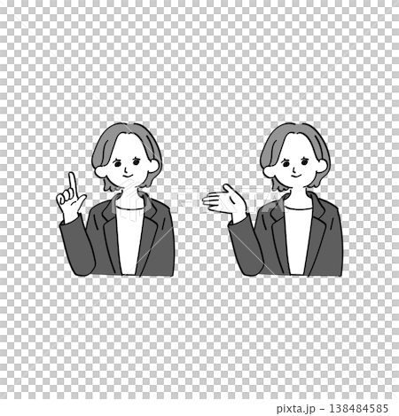 案内する女性のビジネスイラスト(説明・指差し・ジェスチャー・シンプル線画) 案内する女性のビジネスイラスト(説明・指差し・ジェスチャー・シンプル線画) 138484585