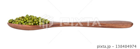 mung beans in a wooden spoon isolated on white background mung beans in a wooden spoon isolated on white background 138484974