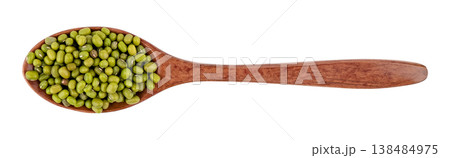 mung beans in a wooden spoon isolated on white background mung beans in a wooden spoon isolated on white background 138484975