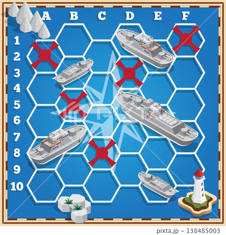 Battleship. Isometric. Vector design for app game user interface. 138485003