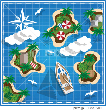 Tropical Islands on the map. View from above. Vector illustration. Tropical Islands on the map. View from above. Vector illustration. 138485006