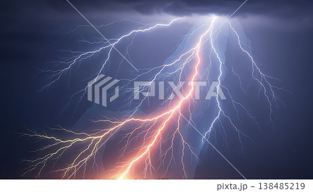 激しい雷雨の中の強力な落雷 生成AI 138485219