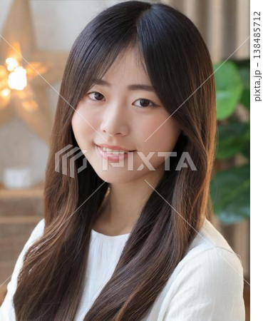 正面を見つめる髪の長い女性　生成AI 138485712