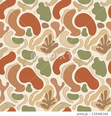 Earth Tone Organic Shape Seamless Pattern Background Abstract Boho Minimalist Natural Color Modern Vector Design for Fabric Wallpaper Branding 138486166