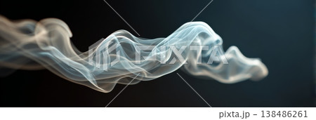 Abstract smoke plume creating flowing shapes and transparent textures against a dark gradient background, ideal for concepts of mystery, atmosphere, or energy 138486261